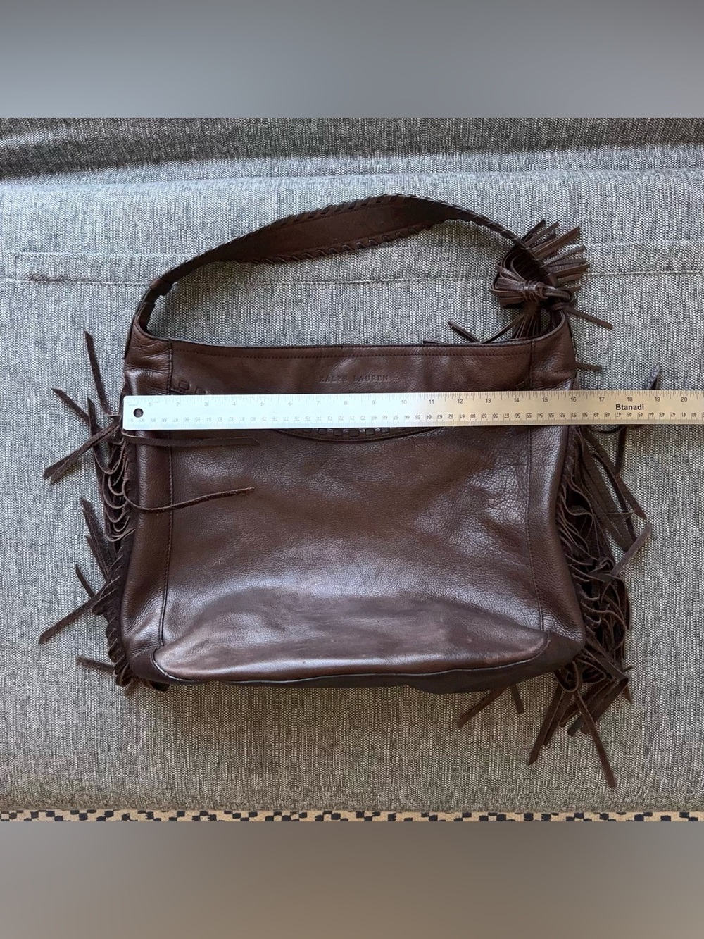 Ralph Lauren Collection Leather Fringe Shoulder Hobo Bag Dark Chocolate Brown - Picture 15 of 16